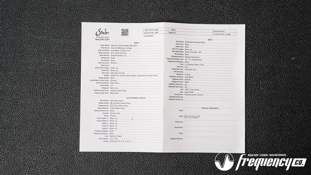 Suhr Standard in Sunburst with a Quilted Maple Top and a Chunky Birdseye Roasted Maple Neck - 2006