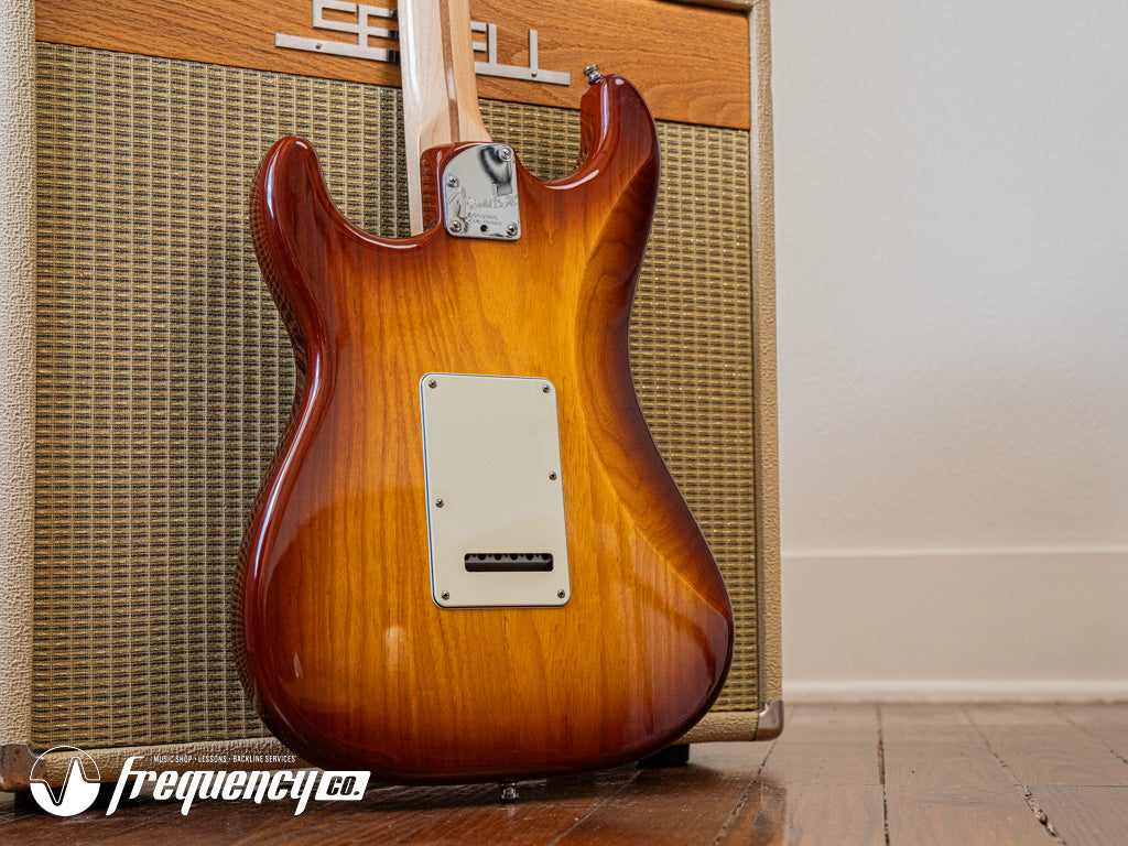 Fender American Deluxe Ash Stratocaster with a Premium Ash Body Finished in a Tabacco Sunburst