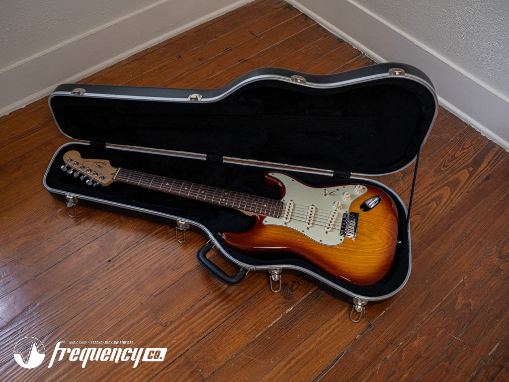 Fender American Deluxe Ash Stratocaster with a Premium Ash Body Finished in a Tabacco Sunburst