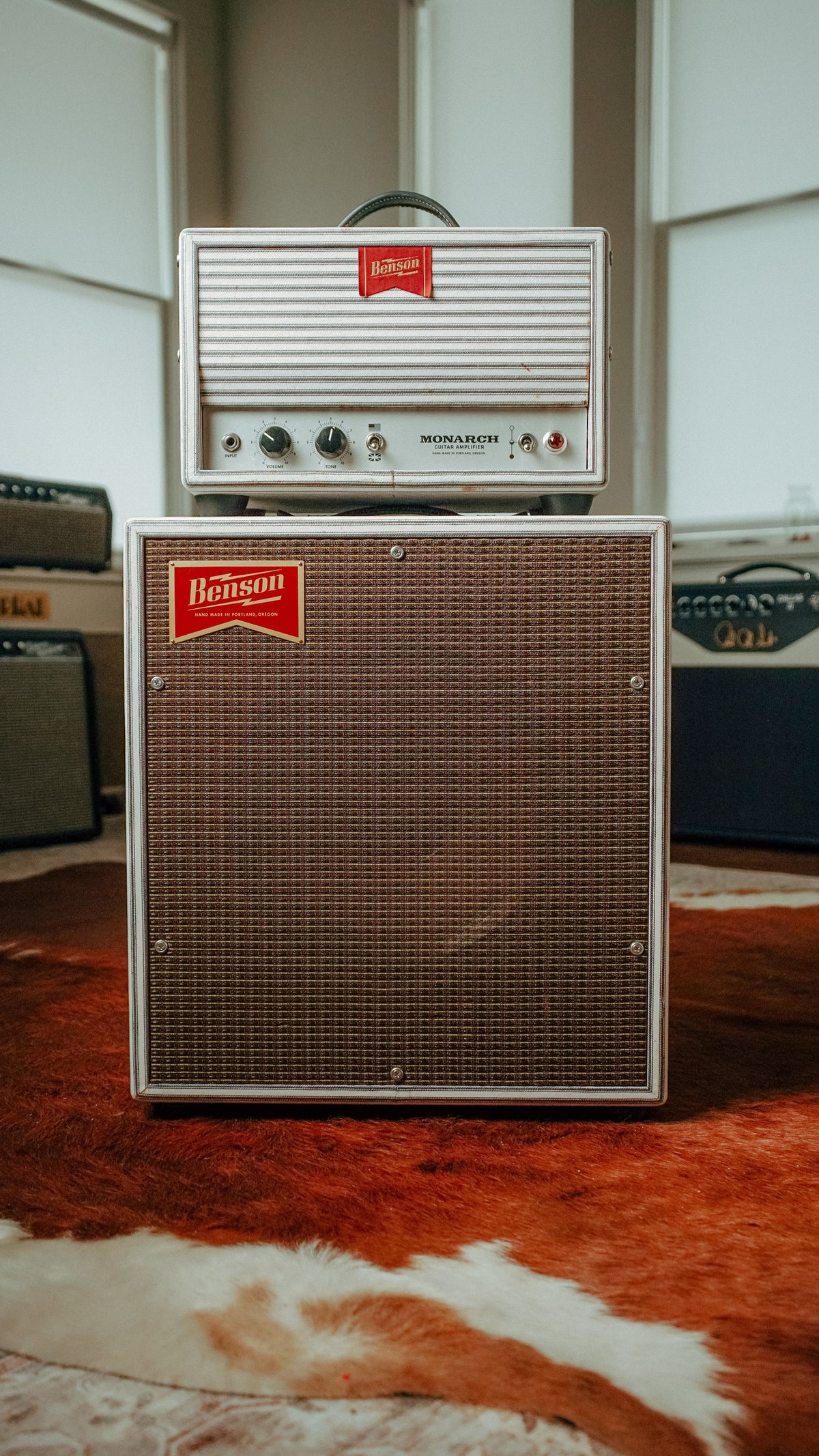 Benson Monarch Head and 1x12 Cabinet loaded with a Benson Weber Speaker in Pinstripe Finish