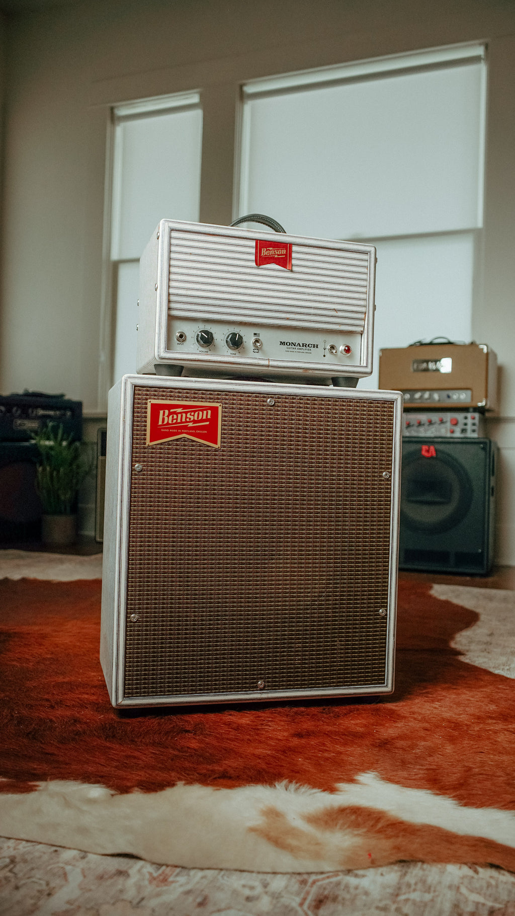 Benson Monarch Head and 1x12 Cabinet loaded with a Benson Weber Speaker in Pinstripe Finish