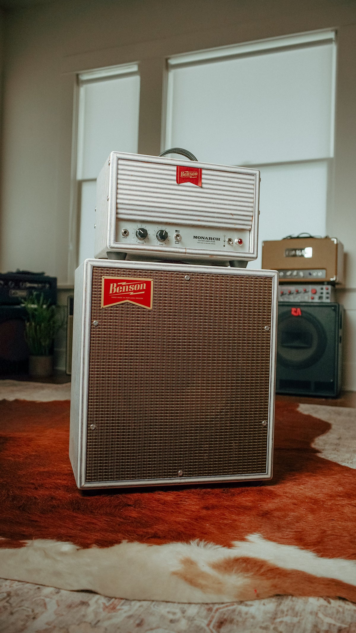 Benson Monarch Head and 1x12 Cabinet loaded with a Benson Weber Speaker in Pinstripe Finish