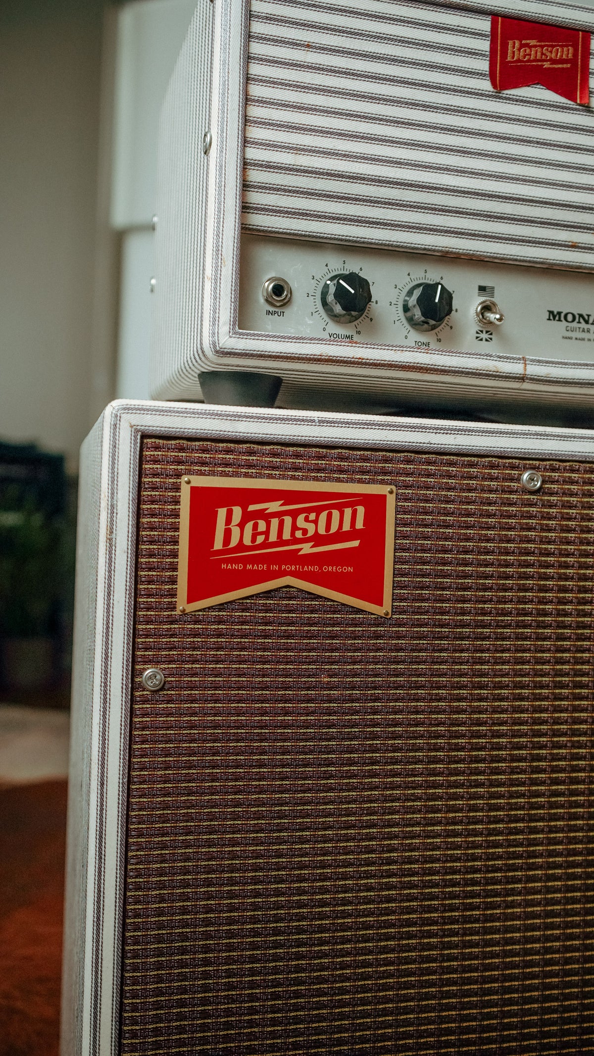 Benson Monarch Head and 1x12 Cabinet loaded with a Benson Weber Speaker in Pinstripe Finish