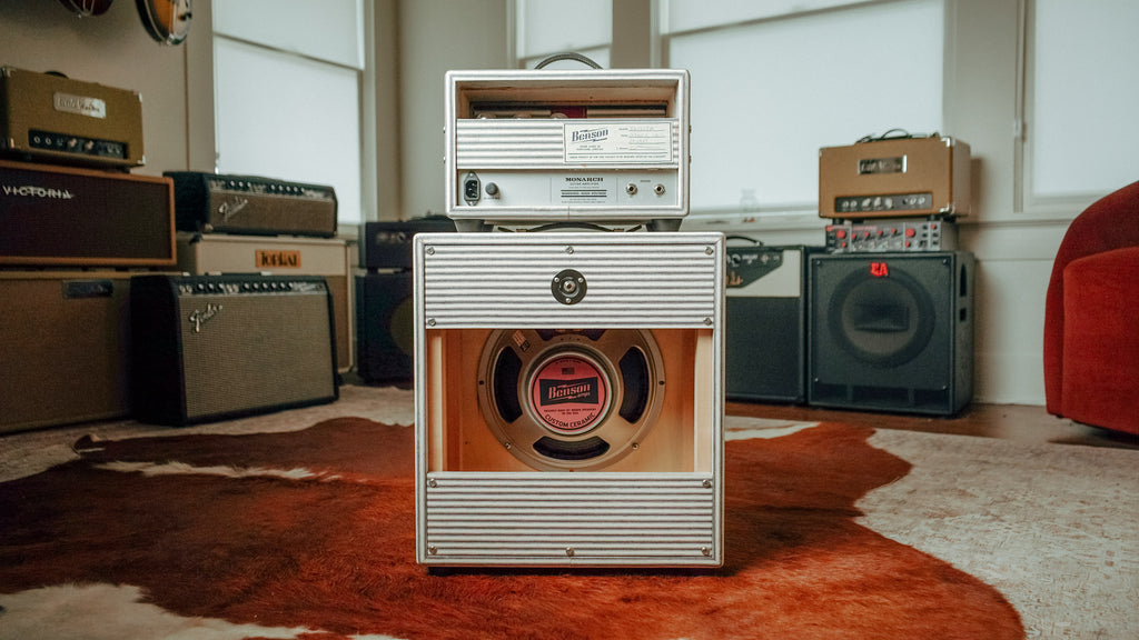 Benson Monarch Head and 1x12 Cabinet loaded with a Benson Weber Speaker in Pinstripe Finish