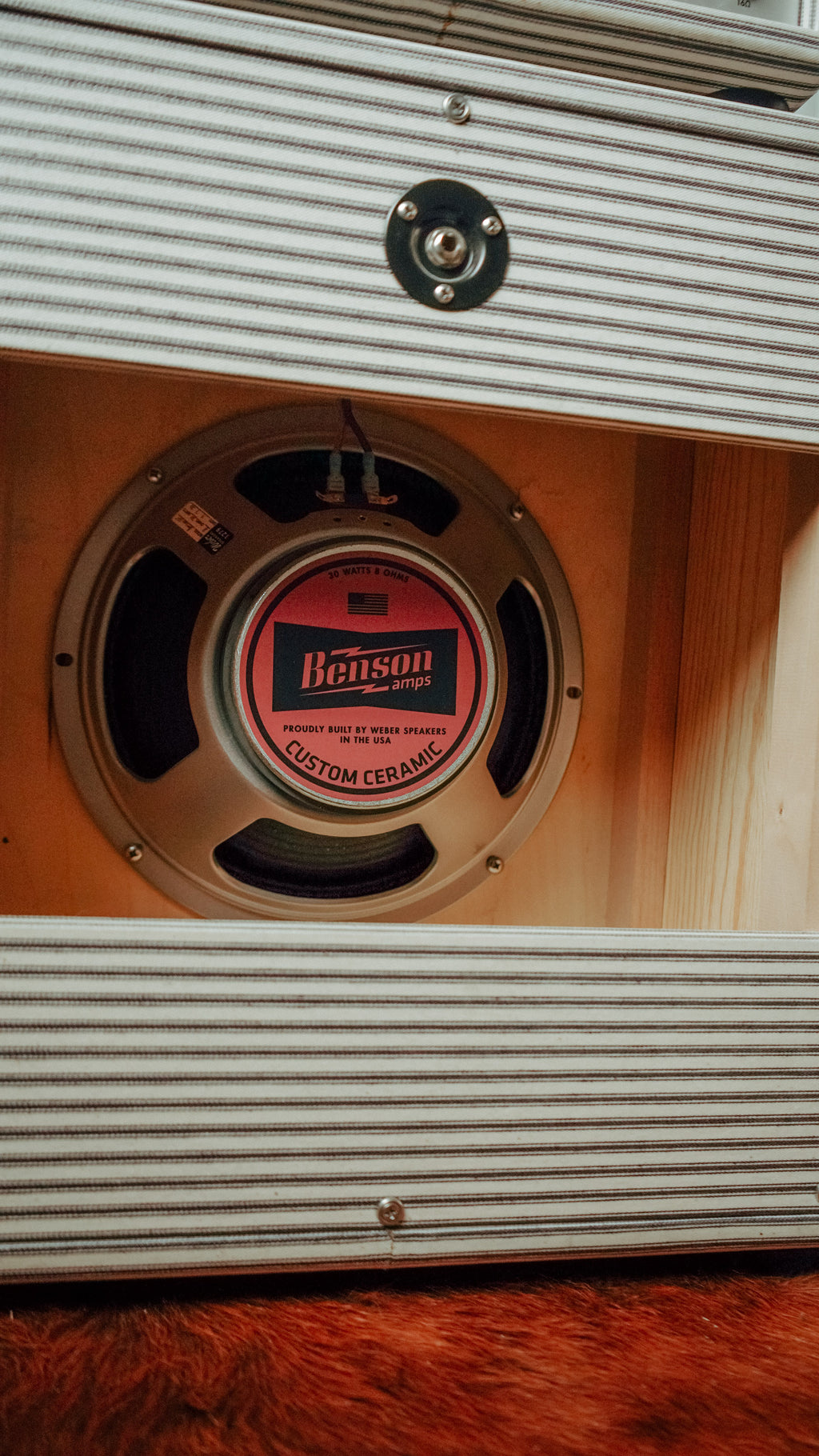 Benson Monarch Head and 1x12 Cabinet loaded with a Benson Weber Speaker in Pinstripe Finish