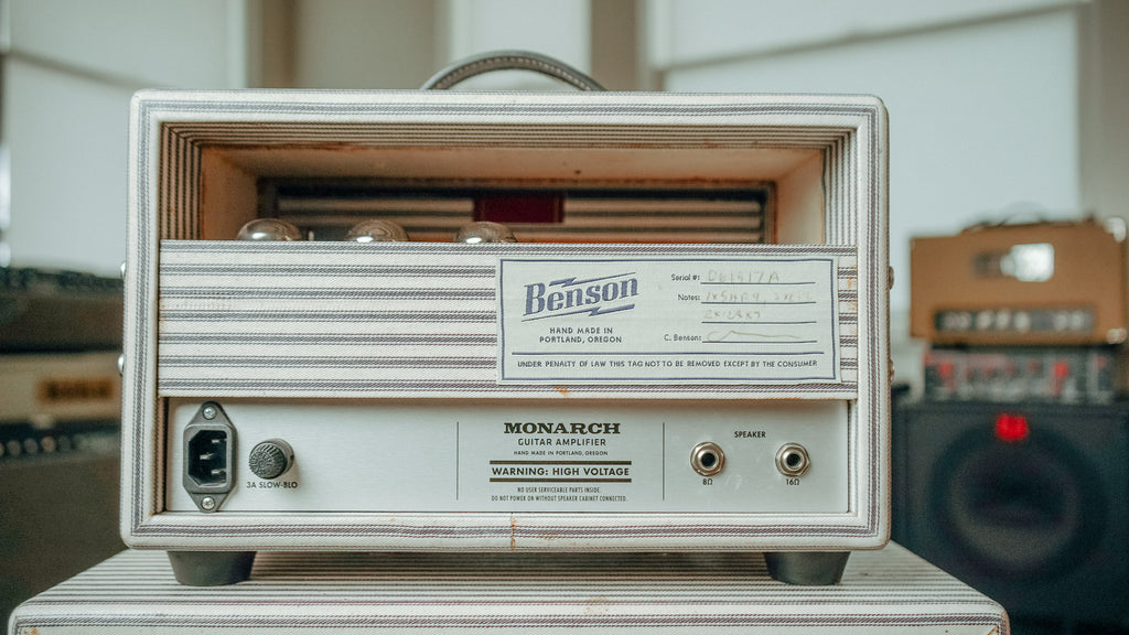 Benson Monarch Head and 1x12 Cabinet loaded with a Benson Weber Speaker in Pinstripe Finish