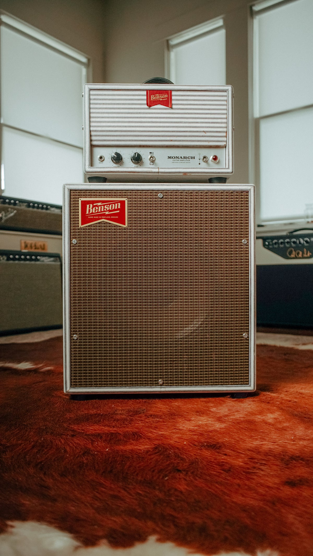 Benson Monarch Head and 1x12 Cabinet loaded with a Benson Weber Speaker in Pinstripe Finish