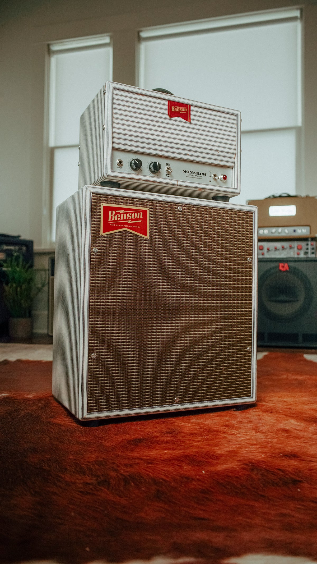 Benson Monarch Head and 1x12 Cabinet loaded with a Benson Weber Speaker in Pinstripe Finish