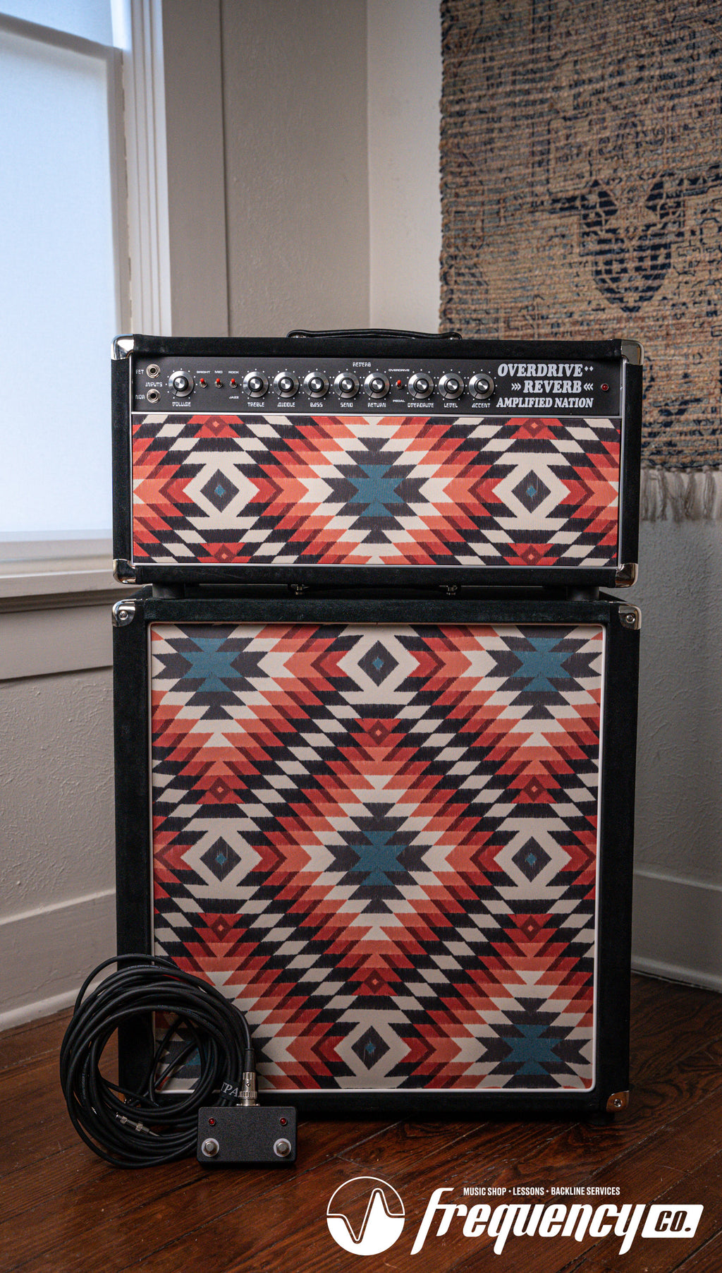 Amplified Nation Overdrive Reverb 50 Watt Guitar Amplifier and Matching Cabinet in Black Suede and Aztec - 2024