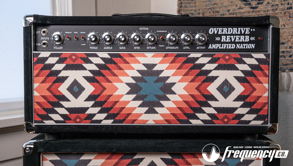 Amplified Nation Overdrive Reverb 50 Watt Guitar Amplifier and Matching Cabinet in Black Suede and Aztec - 2024
