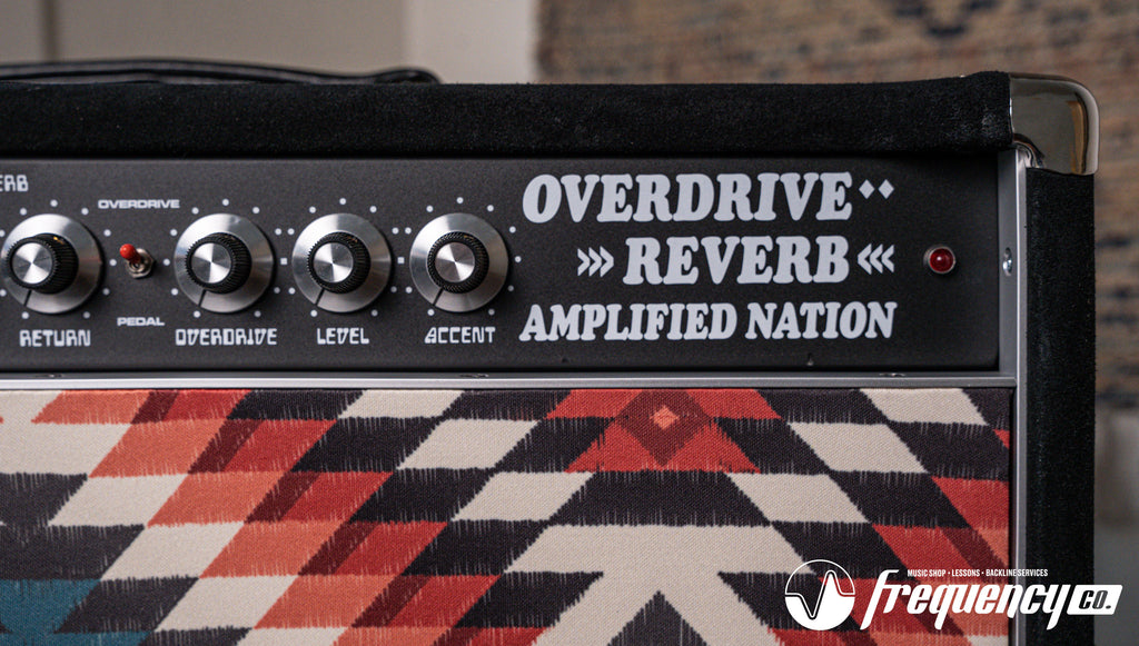 Amplified Nation Overdrive Reverb 50 Watt Guitar Amplifier and Matching Cabinet in Black Suede and Aztec - 2024
