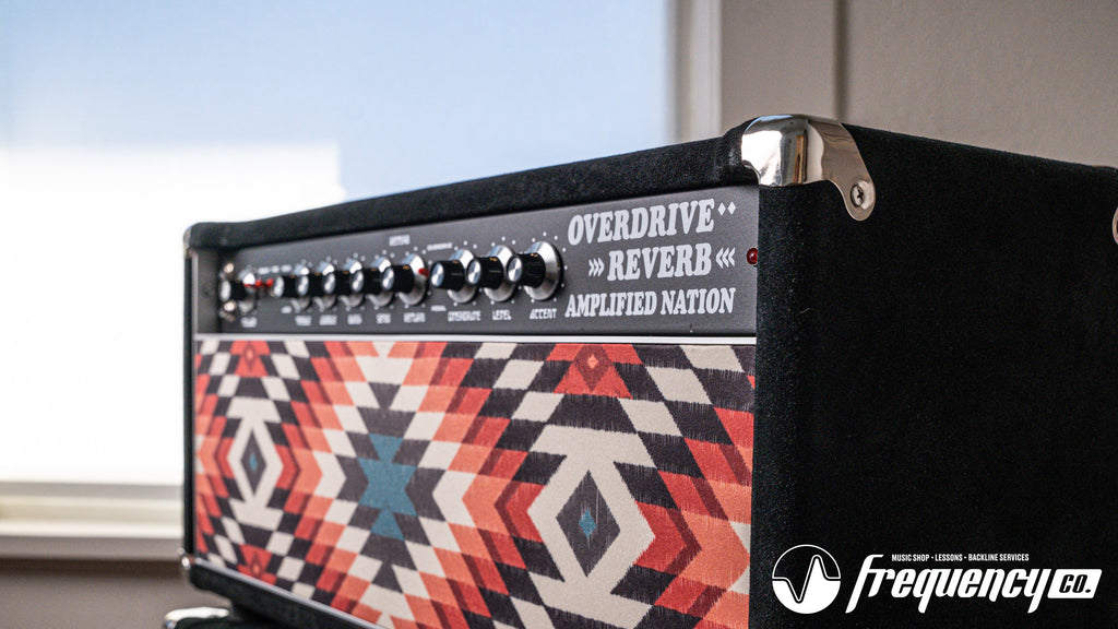 Amplified Nation Overdrive Reverb 50 Watt Guitar Amplifier and Matching Cabinet in Black Suede and Aztec - 2024