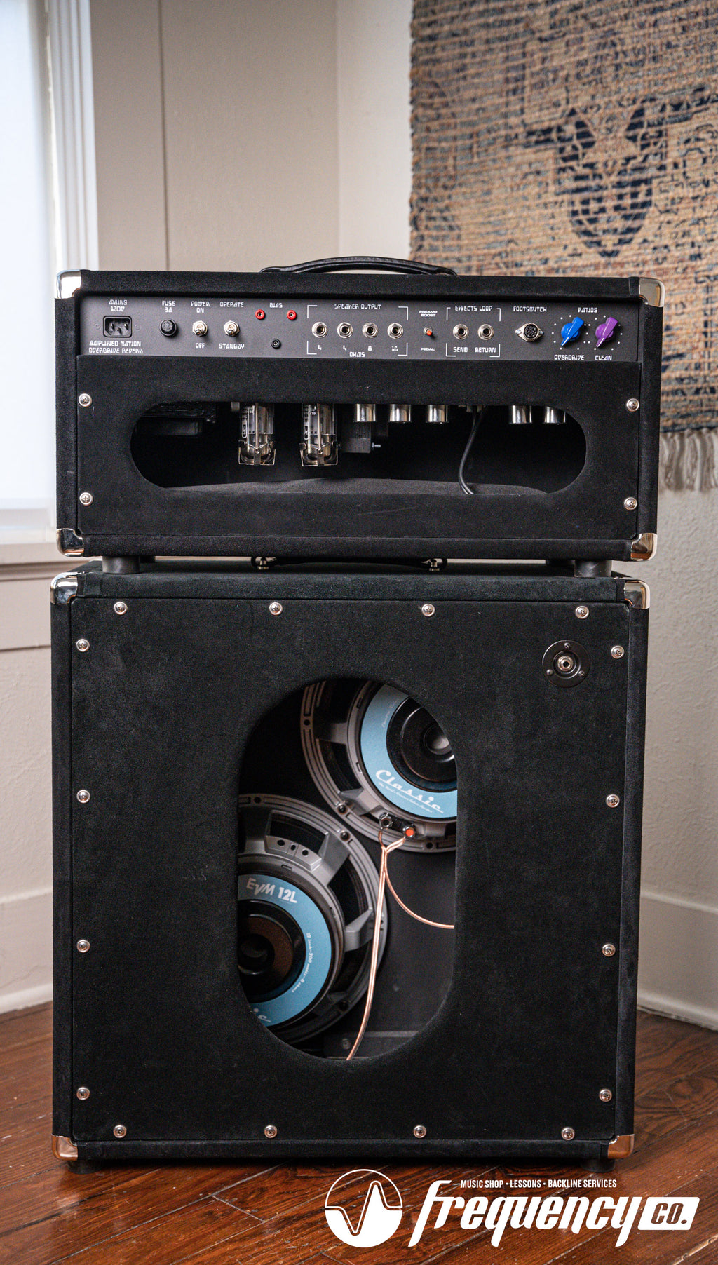 Amplified Nation Overdrive Reverb 50 Watt Guitar Amplifier and Matching Cabinet in Black Suede and Aztec - 2024