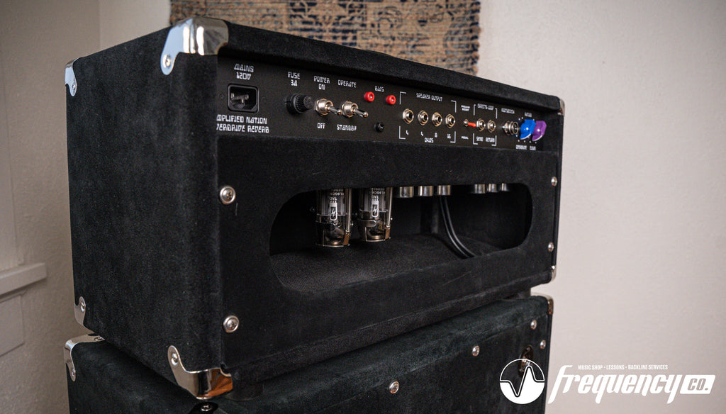 Amplified Nation Overdrive Reverb 50 Watt Guitar Amplifier and Matching Cabinet in Black Suede and Aztec - 2024