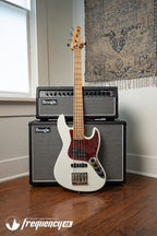 Gregg Guitars PJ5 Bass in Olympic White with an Chambered Ash Body and Roasted Flamed Maple Neck