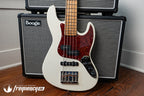 Gregg Guitars PJ5 Bass in Olympic White with an Chambered Ash Body and Roasted Flamed Maple Neck