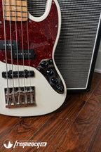 Gregg Guitars PJ5 Bass in Olympic White with an Chambered Ash Body and Roasted Flamed Maple Neck