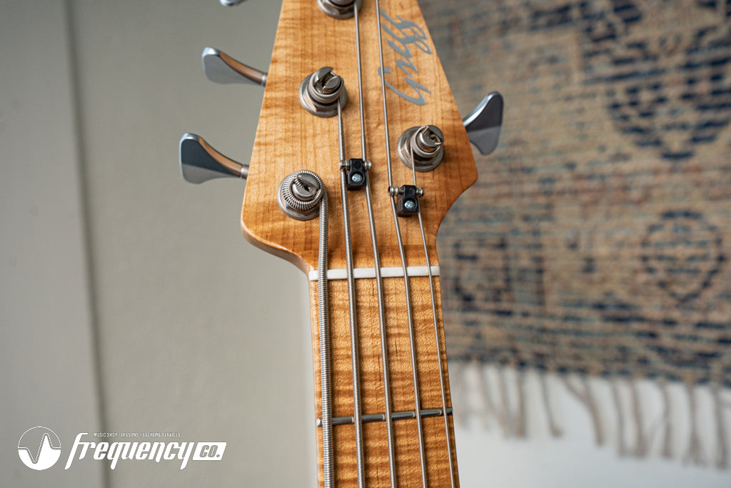 Gregg Guitars PJ5 Bass in Olympic White with an Chambered Ash Body and Roasted Flamed Maple Neck