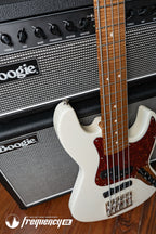 Gregg Guitars PJ5 Bass in Olympic White with an Chambered Ash Body and Roasted Flamed Maple Neck
