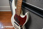 Gregg Guitars PJ5 Bass in Olympic White with an Chambered Ash Body and Roasted Flamed Maple Neck