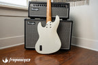Gregg Guitars PJ5 Bass in Olympic White with an Chambered Ash Body and Roasted Flamed Maple Neck