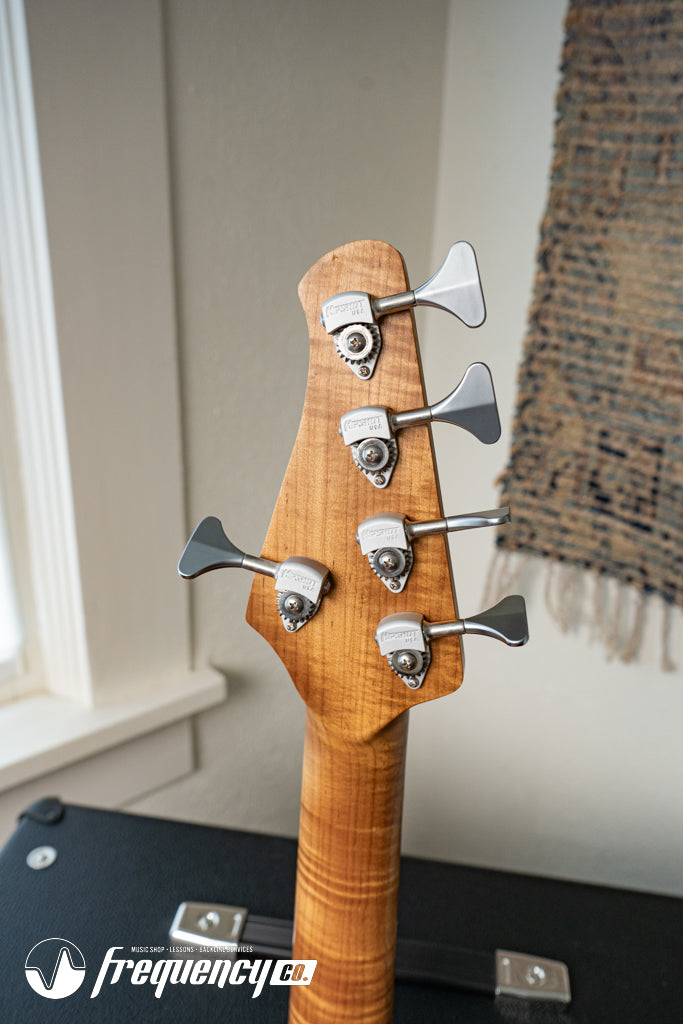 Gregg Guitars PJ5 Bass in Olympic White with an Chambered Ash Body and Roasted Flamed Maple Neck